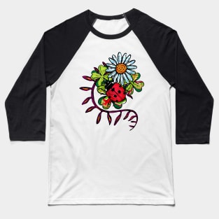 Red ladybug and white daisies on clover leaves Baseball T-Shirt